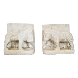 Pair of Vintage Indian White Marble Standing Lion Bookends For Sale