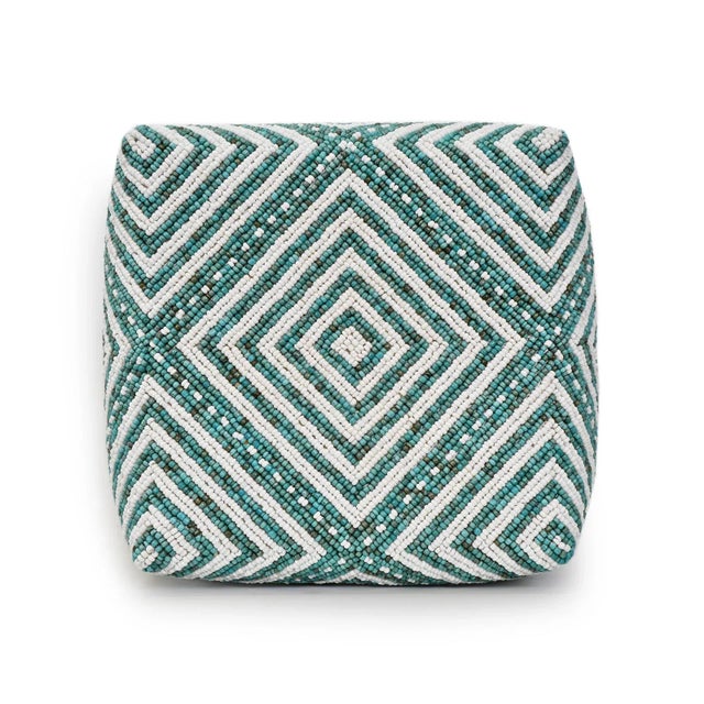 Tribal Vintage Turquoise & White Beaded Bamboo Box Large For Sale - Image 3 of 4