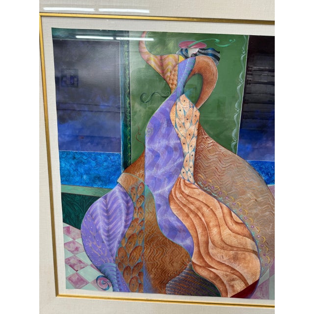 Paint 1990s "The Kiss by Patricia Bomberg" Original Watercolor Painting on Paper, Signed, Framed For Sale - Image 7 of 14