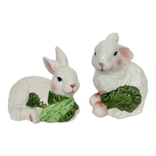 Rabbit in the Garden Figurines - a Pair For Sale