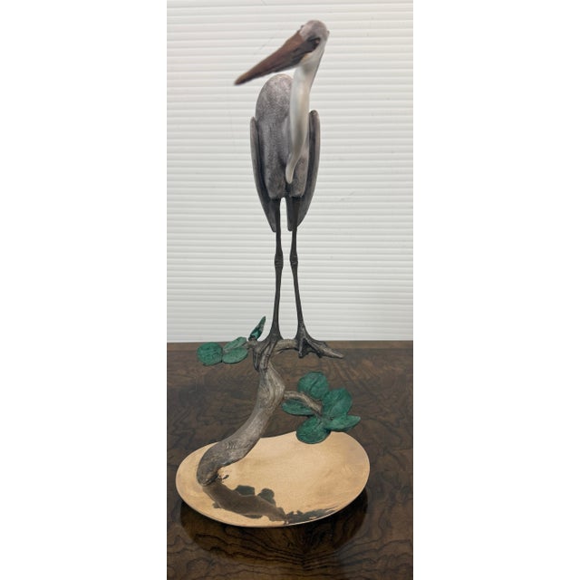 Brian Arthur Heron on a Branch With Lillies Bronze Sculpture For Sale - Image 9 of 12