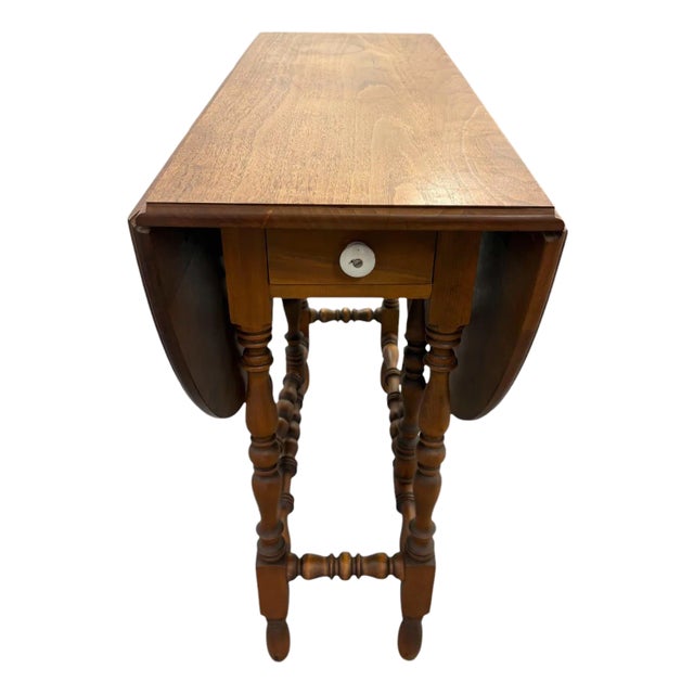 William and Mary Style Drop Leaf Gate Leg Table With Drawer For Sale