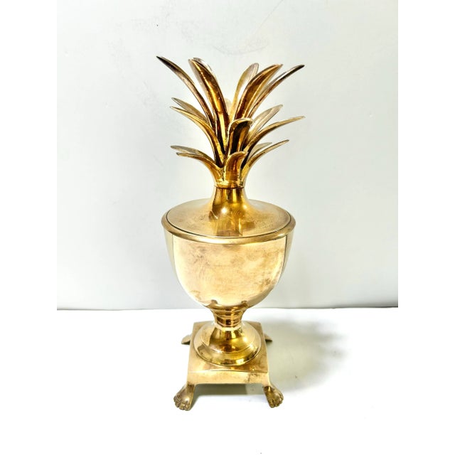 1960s Brass Hollywood Regency Pineapple Lidded Urn For Sale - Image 4 of 7