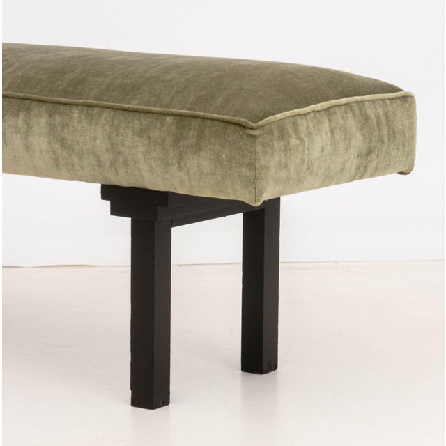 Late 20th Century Chinese Style Sage Velvet Upholstered Bench For Sale - Image 5 of 7