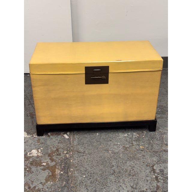 Animal Skin Chinese Lift-Top Yellow Leather Trunk, Vintage For Sale - Image 7 of 12