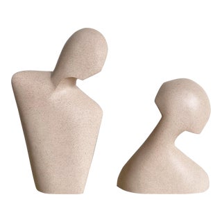 Postmodern Abstract Signed Bust Sculptures - a Pair For Sale