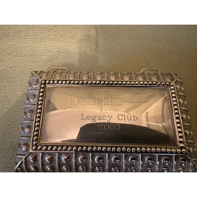 Silver Plated Decorative Jewelry Box With Felt Interior and Engraved Usd Hs - Legacy Club - 2003 For Sale In Savannah - Image 6 of 7