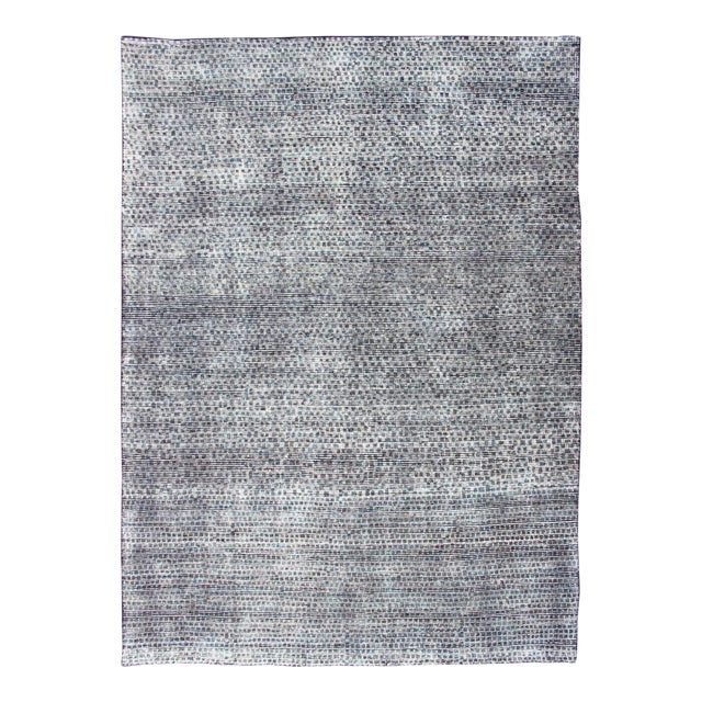 Modern Distressed Hand Knotted Checkered Rug by Keivan Woven Arts, 6 X 8'9 For Sale