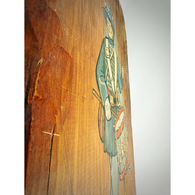 Wood American Folk Art - Civil War Union Soldier Drummer Boy Painting on Hand Hewn Wood - Artist Signed 1968 For Sale - Image 7 of 10