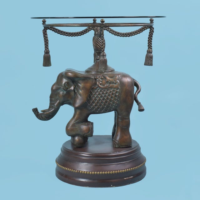 Boho Chic Elephant With Tassel Brass Table in nice as found vintage condition. There are minor scuffs, scrapes and wear to...