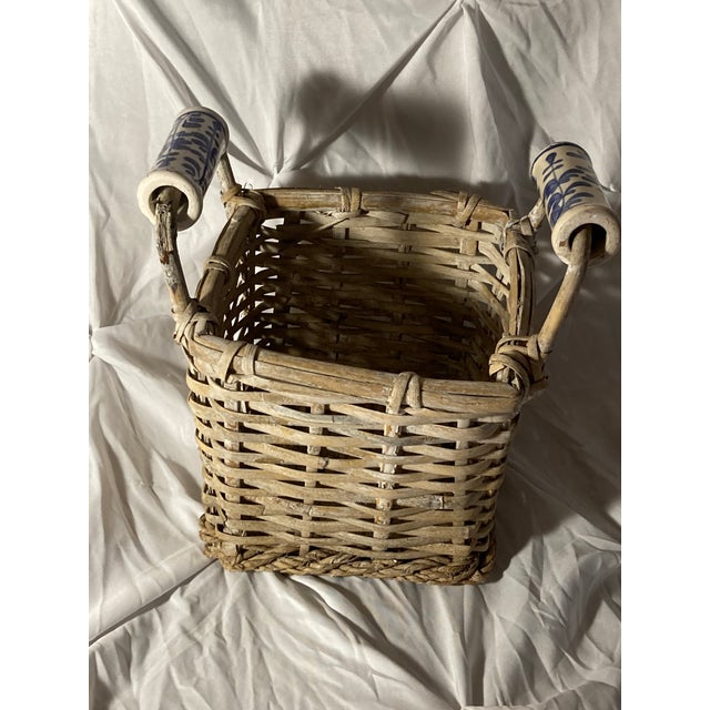 Delft 1910s Antique Basket With Delft Ceramic Handmade Basket. For Sale - Image 4 of 12