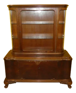 Semicircular Curved Glass Chippendale Display Case in Burl Wood, 1950s