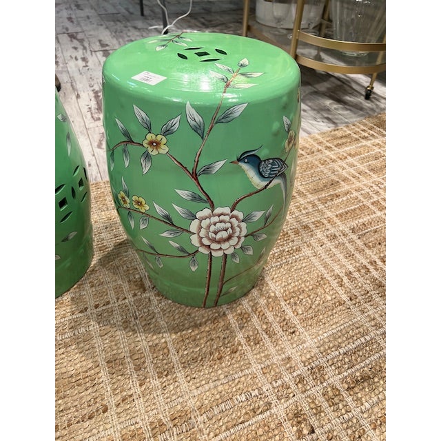 These are green chinoiserie ceramic garden stools are perfect for extra seating in any room. Great for indoors or a...