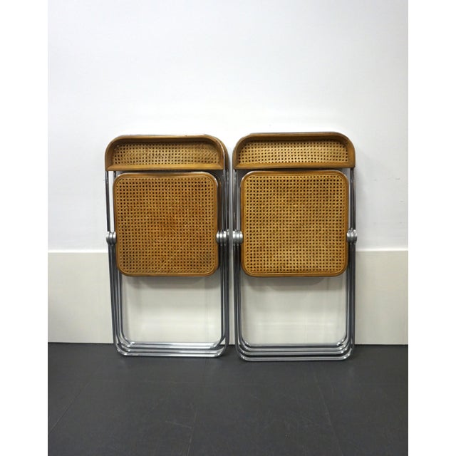 Wood Vintage Plia Chairs in Cane Fabric by Giancarlo Piretti for Anonima Castelli, 1970s, Set of 4 For Sale - Image 7 of 18