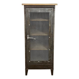 Industrial Iron Cabinet with Mesh Door, 1960s For Sale
