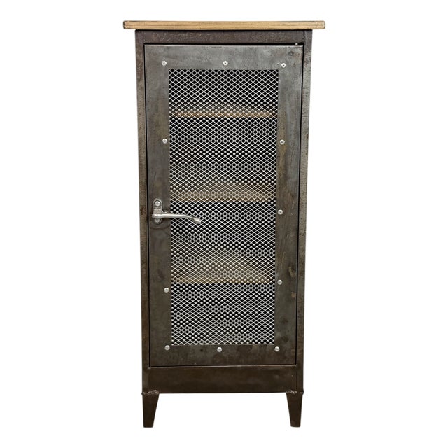 Industrial Iron Cabinet with Mesh Door, 1960s For Sale