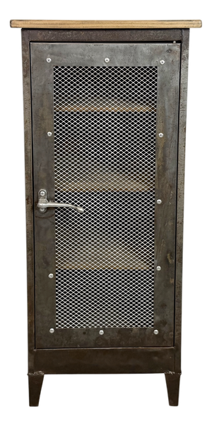 Industrial Iron Cabinet with Mesh Door, 1960s