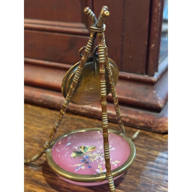 Victorian Antique 19th Century Brass & Painted Glass Jewelry Catch For Sale - Image 3 of 8