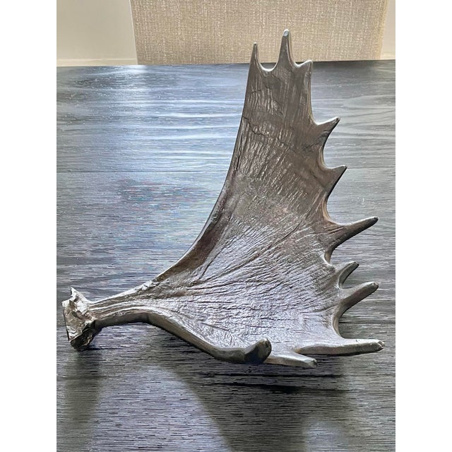 1990s Vintage Moose Antler Centerpiece Tray, Bronze Metel For Sale - Image 5 of 8