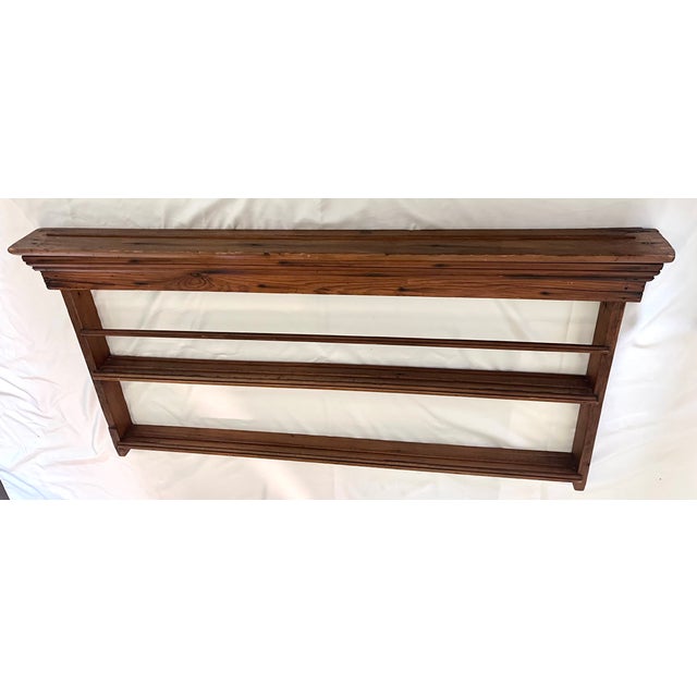 English Vintage English Stained Pine Two-Shelf Wall Plate Rack For Sale - Image 3 of 11