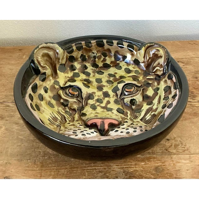 Vintage Italian Glazed Ceramic Leopard Bowl For Sale - Image 9 of 12