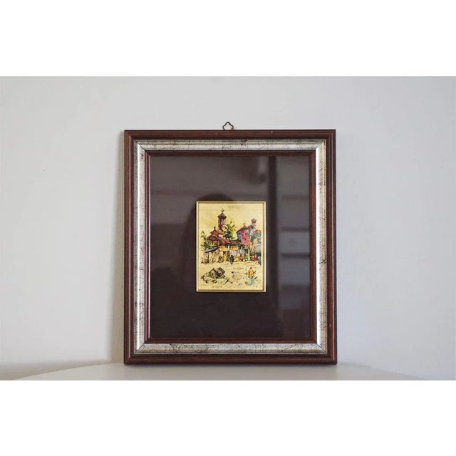 Small Gold Leaf Picture in Brown and Silver Frame, 1970s For Sale - Image 6 of 10