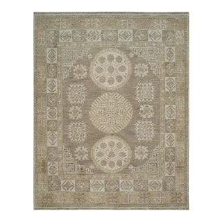 9x12 Gray Hand-Knotted Wool Rosette Medallions Geometric Modern Carpet Rug For Sale