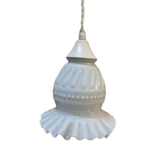 Vintage Tulip Ceiling Lamp in White Curly Opaline, 1950s For Sale