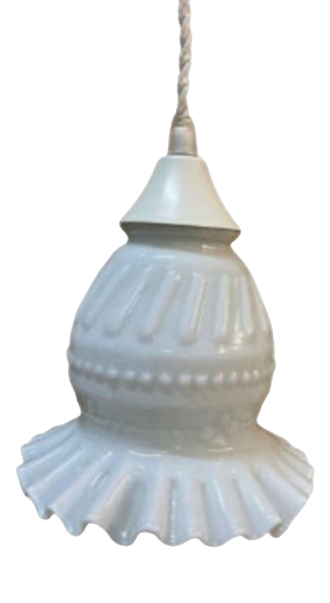 Vintage Tulip Ceiling Lamp in White Curly Opaline, 1950s