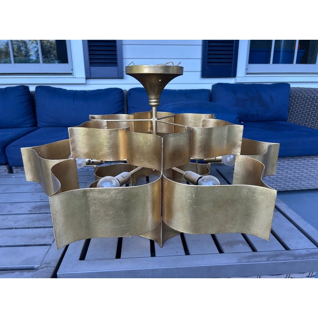 Mid-Century Modern Currey & Company Grand Lotus Large Gold Chandelier For Sale - Image 3 of 4
