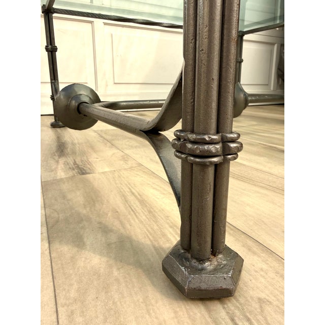 Late 20th Century Vintage Giacometti Style Sculptural Iron & Glass Coffee Table For Sale - Image 5 of 15