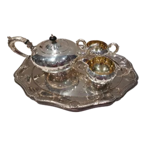 1940s Old English Vintage Marlboro Plate Tea Pot Set With Creamer & Sugar Bowl- 3 Pieces