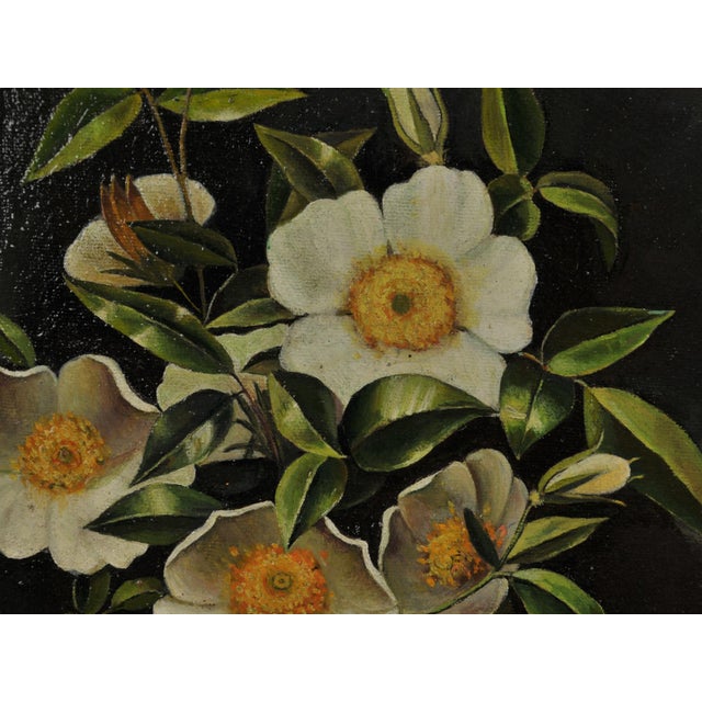 Antique Oil Painting Signed Artist's Study of Cherokee Roses in a Glass For Sale - Image 12 of 18