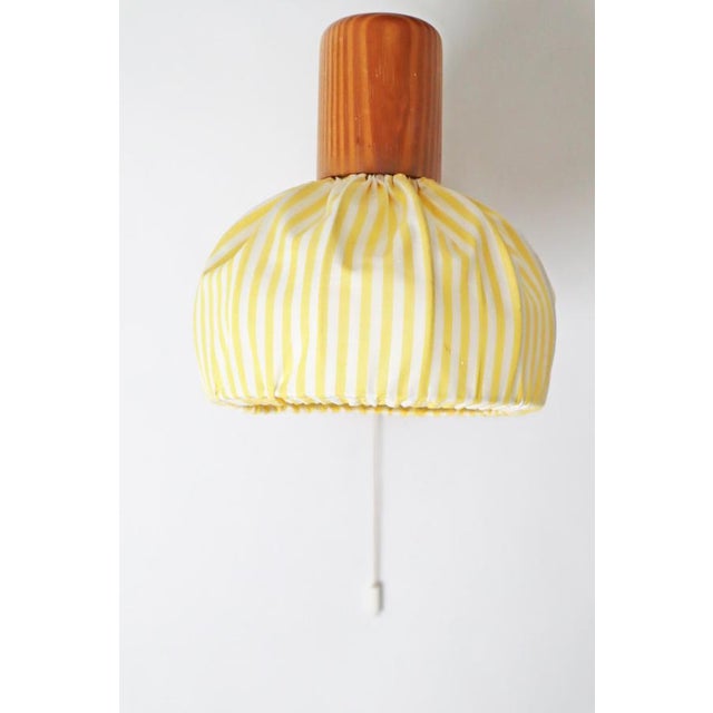 Swedish Wall Lamp in Pine Wood with Yellow and White Fabric Shade, 1980s For Sale - Image 10 of 18