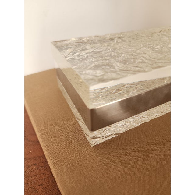 Willy Rizzo Style Lucite Ice Box, Mid Century Modern Lucite Chrome Decorative Box, Hollywood Regency Jewelry Box, Vintage Modernist Desk Box For Sale - Image 9 of 18