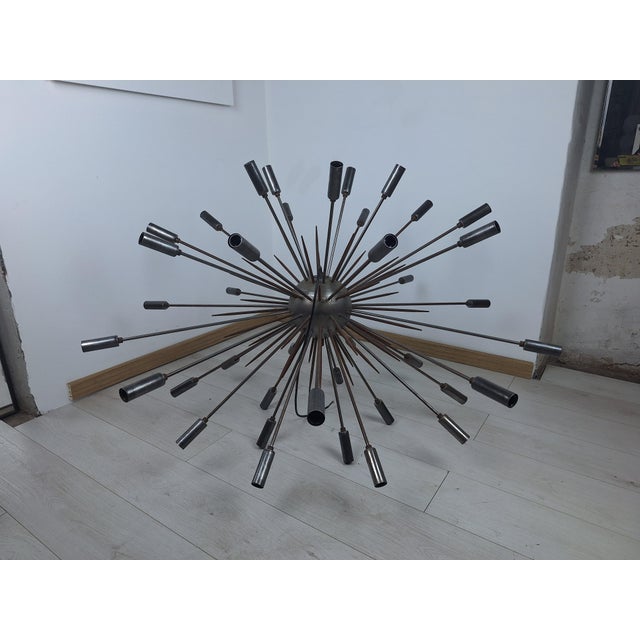 Sputnik 40-Light Chandelier in Burnished Chrome with Punches from Stilnovo, 1960s For Sale - Image 10 of 13