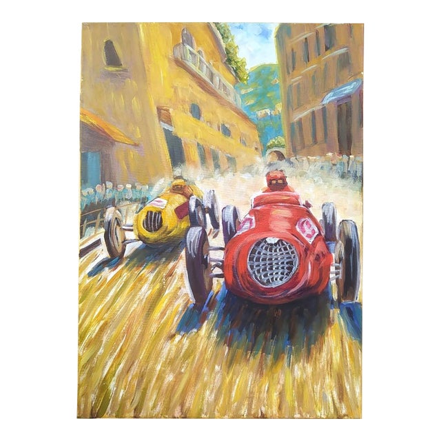 Iryna Kirichenko Car Racing Scene — Original Oil Painting on Canvas For Sale