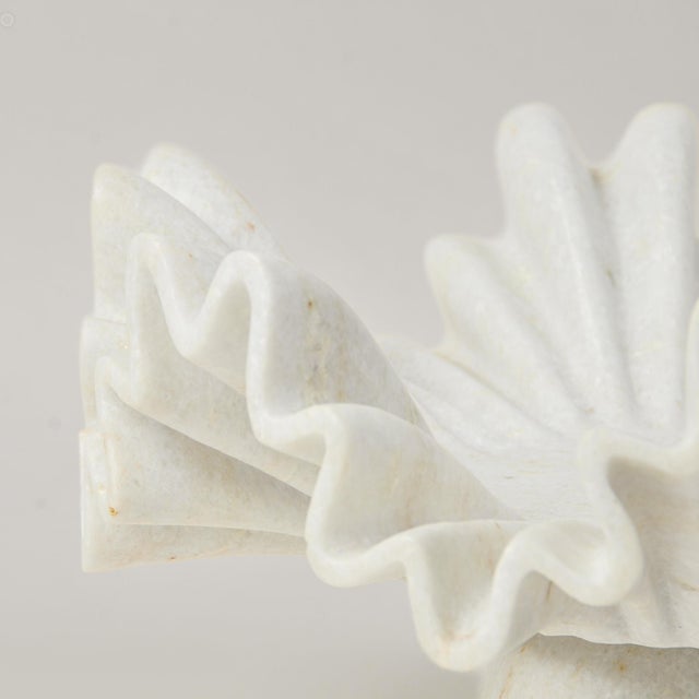 Modern Luxe Carved Marble Ruffle Bowl on Pedestal 12" For Sale - Image 3 of 18