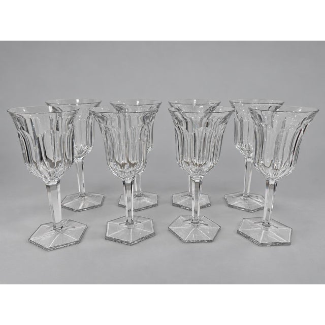 Set of 8, Baccarat France "Malmaison" Pattern Crystal Water Goblets Measures: 7.5" h x 3.625" w