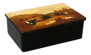 Antique English Papier Mache Box W/ Scottish Highland Grouse Scene
