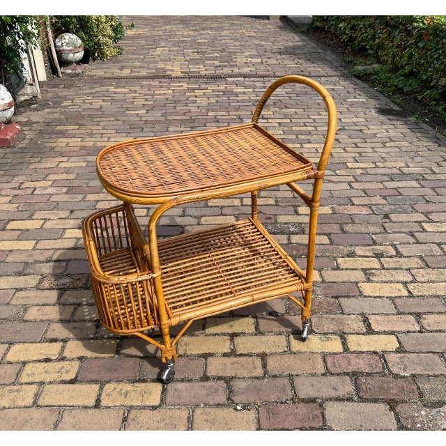 Mid-Century Modern Bamboo and Rattan Bar Serving Cart by Franco Albini, 1960s For Sale - Image 9 of 14