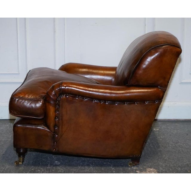 Large Howard Style Hand Dyed Leather Armchairs with Feather Filled Cushions, Set of 2 For Sale - Image 9 of 18