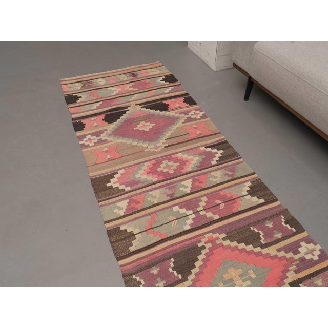 Purple 1970s Vintage Handmade Wool Cotton Purple Runner Rug For Sale - Image 8 of 11