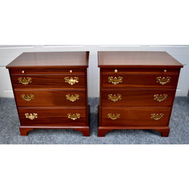 Vintage Pair Mahogany Nightstands Chippendale Chests With Pull Out For Sale - Image 11 of 18