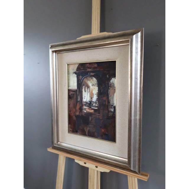 1990 Modernist 'Light Through the Arches' Vintage Original Interior Oil Painting, Framed For Sale - Image 6 of 11