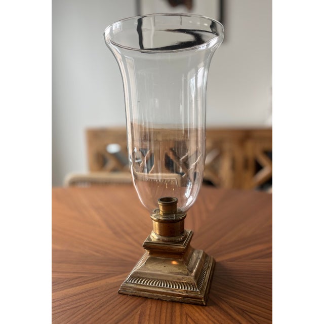 Traditional Late 20th Century Glass & Brass Hurricane Candle Holder For Sale - Image 3 of 8