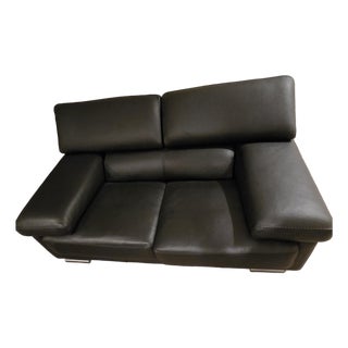 Modern Roche Bobois Black Leather Sofa With Adjustable Headrests For Sale