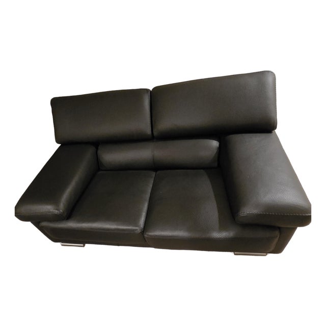 Modern Roche Bobois Black Leather Sofa With Adjustable Headrests For Sale