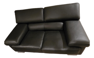 Modern Roche Bobois Black Leather Sofa With Adjustable Headrests
