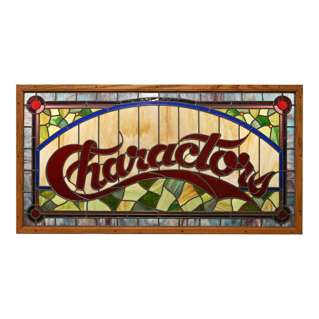 Vintage Leaded Stained Art Glass “Charactors” Sign | Chairish